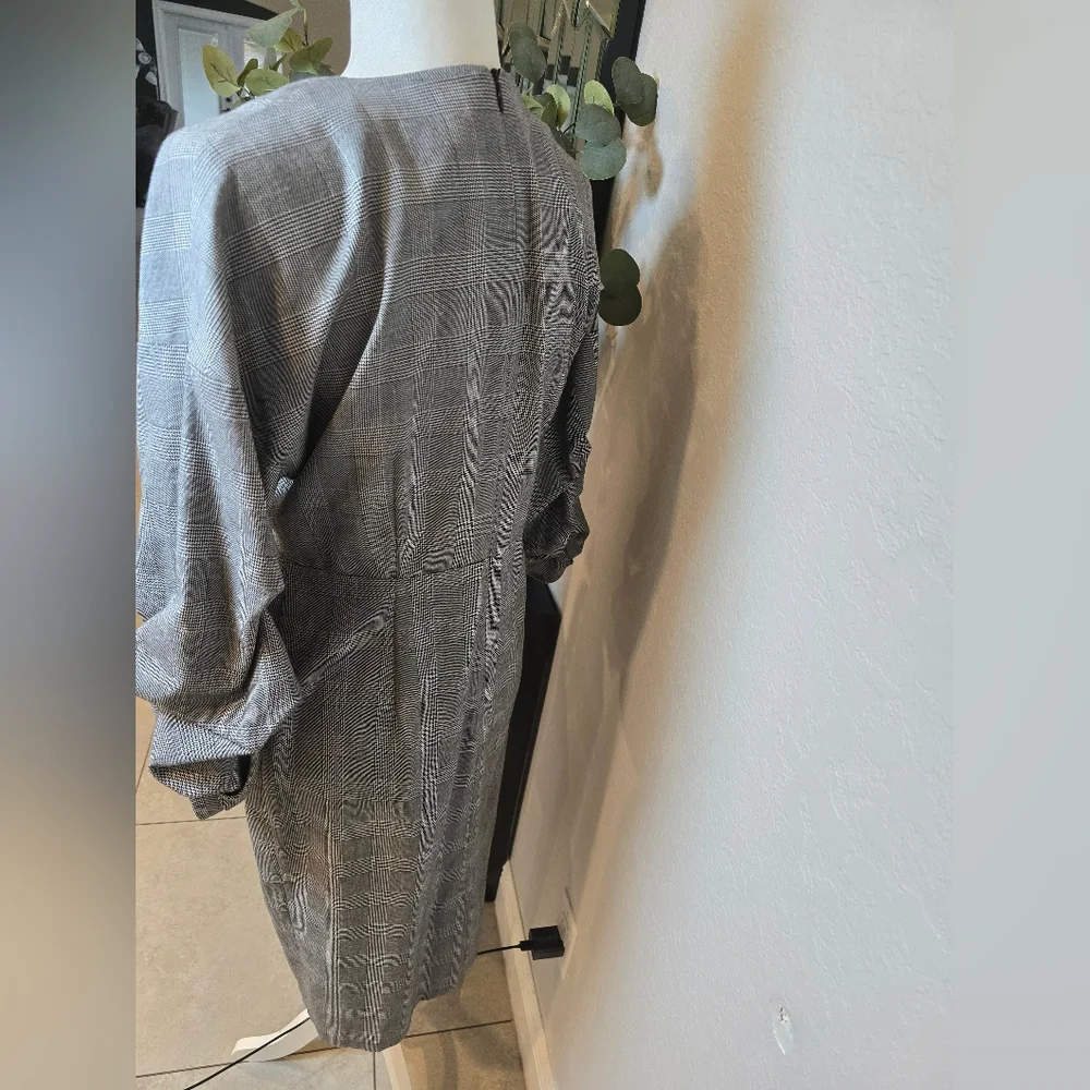 Zara Checked Ruched Arms Playd Gray Dress Size L - Picture 5 of 8